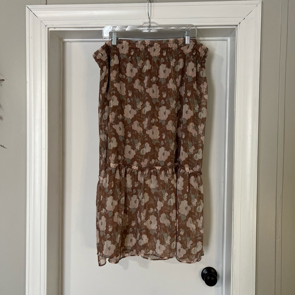 Lauren Conrad Floral Pull On Skirt SZ 2X Stretch Waist 33” Length Orig $54